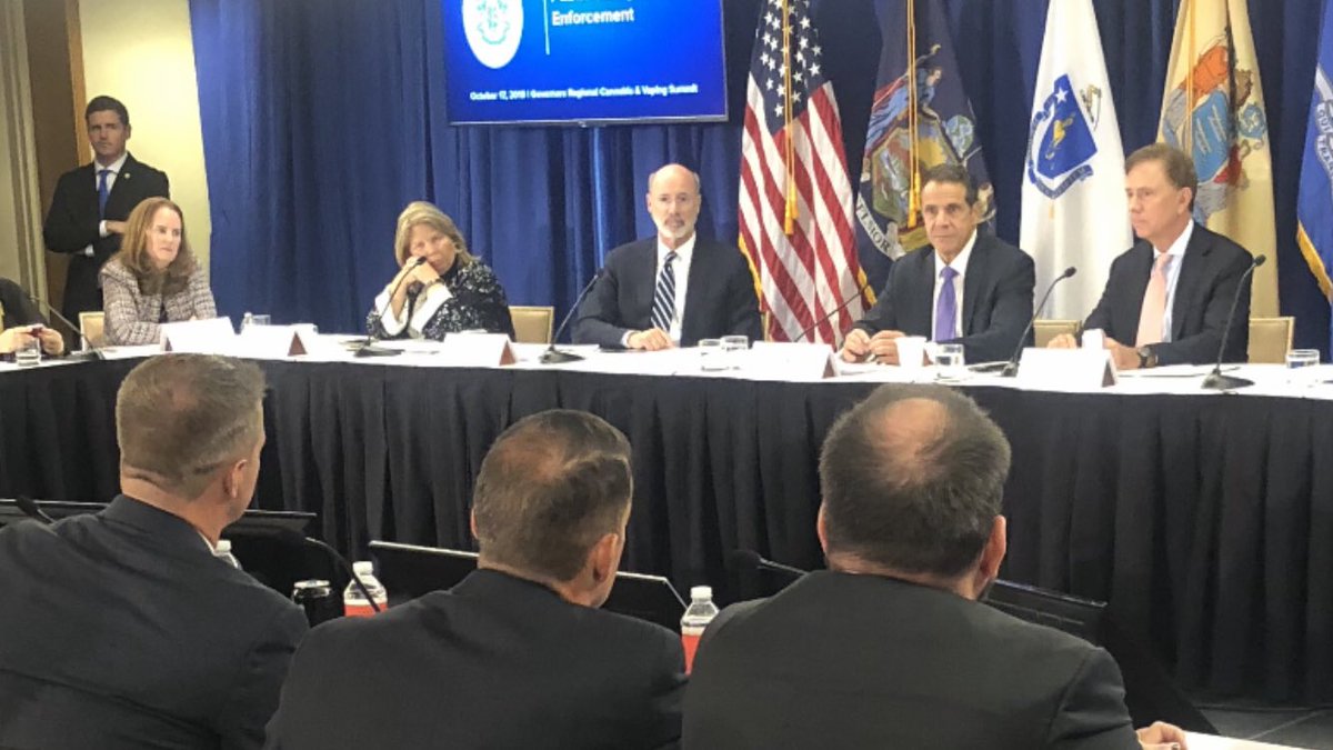 LtFoley's tweet photo. Talking about the impacts of legalized weed on Law Enforcement today with Gov. Lamont (CT) Gov. Cuomo (NY) and Gov. Wolf (PA) at the Gov’s Cannabis and Vape Summit in New York City. 
Which ever way it goes, CT Cops will be ready. https://t.co/Nga2t0mS3E