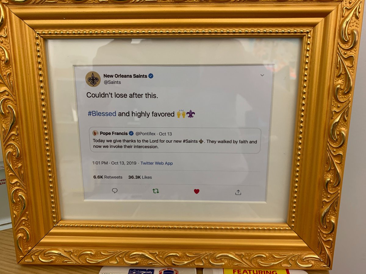 When NFL hashtag emojis reach the Vatican, you pay for tweet framing. #Saints #YesIpaidForThis