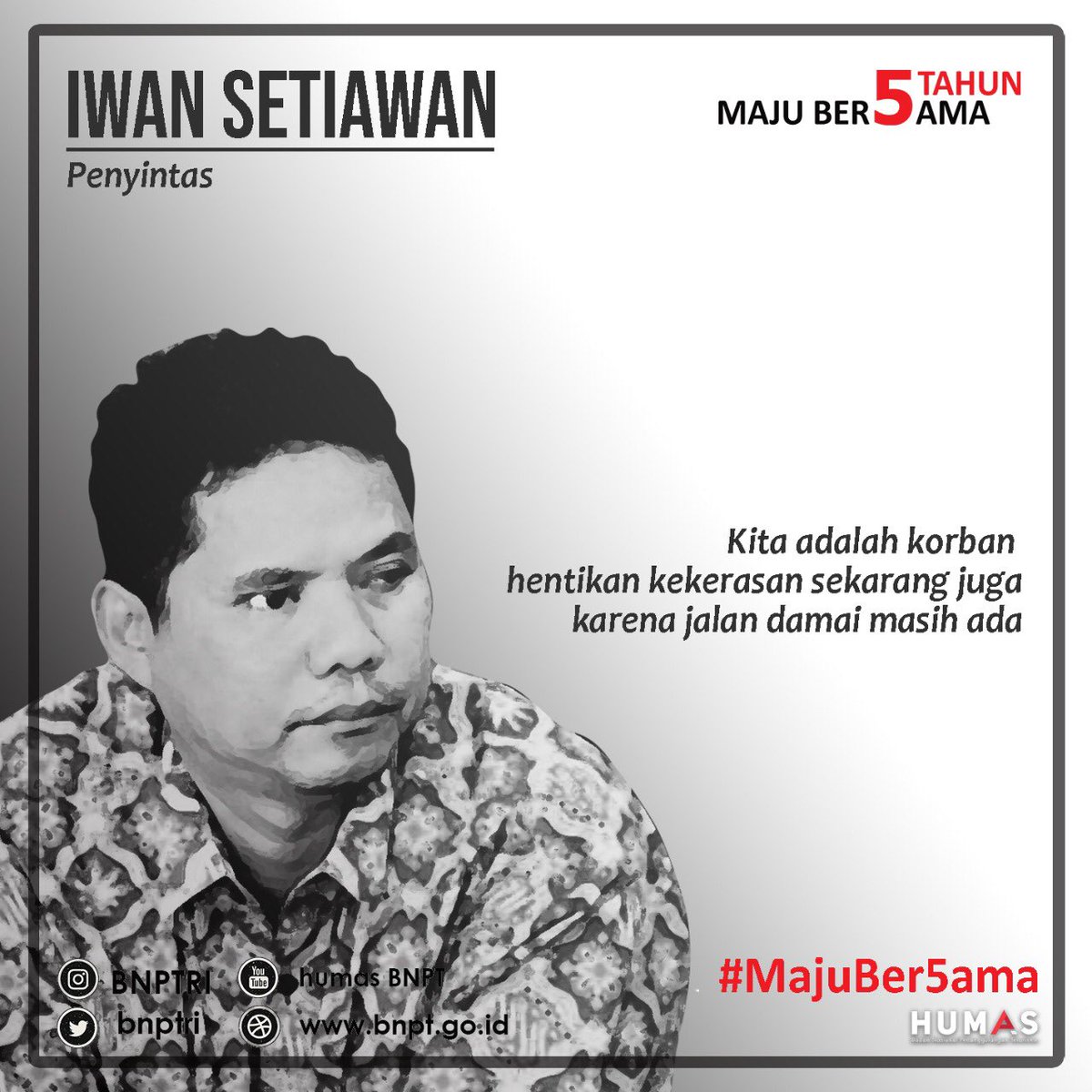 Kamis, 9 September 2004 adalah kejadian tak terlupakan dlm sejarah kehidupan Iwan Setiawan
.
Pukul 09.45, sebuah ledakan keras terdengar saat melintas Kedubes Australia.
.
Iwan terluka.
.
Saat ini ia berkeliling Indonesia utk mengkampanyekan persatuan &amp; perdamaian di Indonesia.