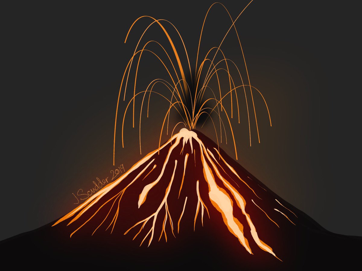 Day 17: volcano. I have always liked the nighttime photos of volcanoes. This one referenced from Anak Krakatau.  #Inktober2019  #spaceinktober