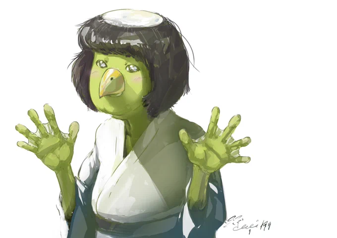 10分かっぱを描き進めてみました。 