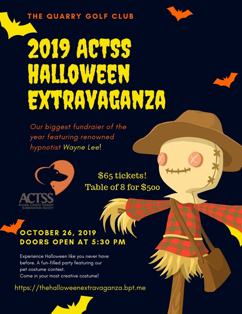Join us on October 26th for the ACTSS #HalloweenExtravaganza #FUNdraiser 🎃
The amazing <a href="/WayneLeeGPS/">Wayne Lee</a> will be performing to help us raise $$ for #pets with #cancer
@clancambeul @MarkConnollyCBC <a href="/CBCradiotara/">tara mccarthy 🙋🏼‍♀️</a>  <a href="/7degreeswine/">7 degrees</a> <a href="/AnimalSturgeon/">Sturgeon Animal Hospital</a> <a href="/sleeprover/">Sleep Rover</a>
<a href="/vcacanada/">VCA Canada</a> <a href="/SCARS_Alberta/">Second Chance Animal Rescue Society (SCARS)</a>