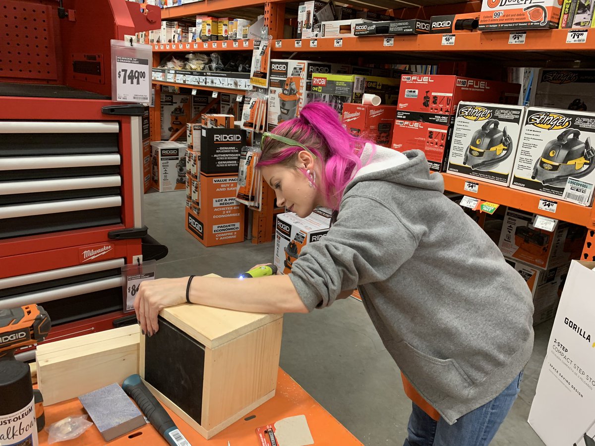 Do it Herself Workshop making a Halloween Candy Stand. Yah, we handy and stuff. 😂