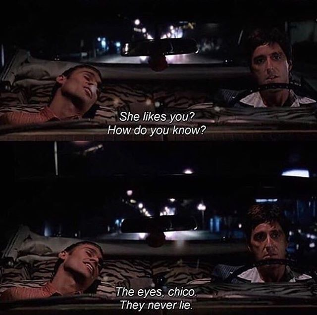 philocaaalist's tweet photo. "The eyes, chico. They never lie."

- Scarface (1983) https://t.co/NV0w9aik4z