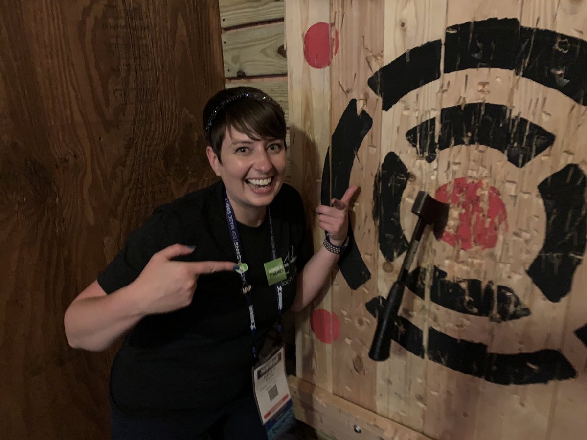 KellyLappG's tweet photo. I got a bullseye! Join us at Stumpy’s Hatchet House for some AX and Axes fun. @EllipseSolution @D365UGFO #UserGroupSummit https://t.co/QPM7MCshJo