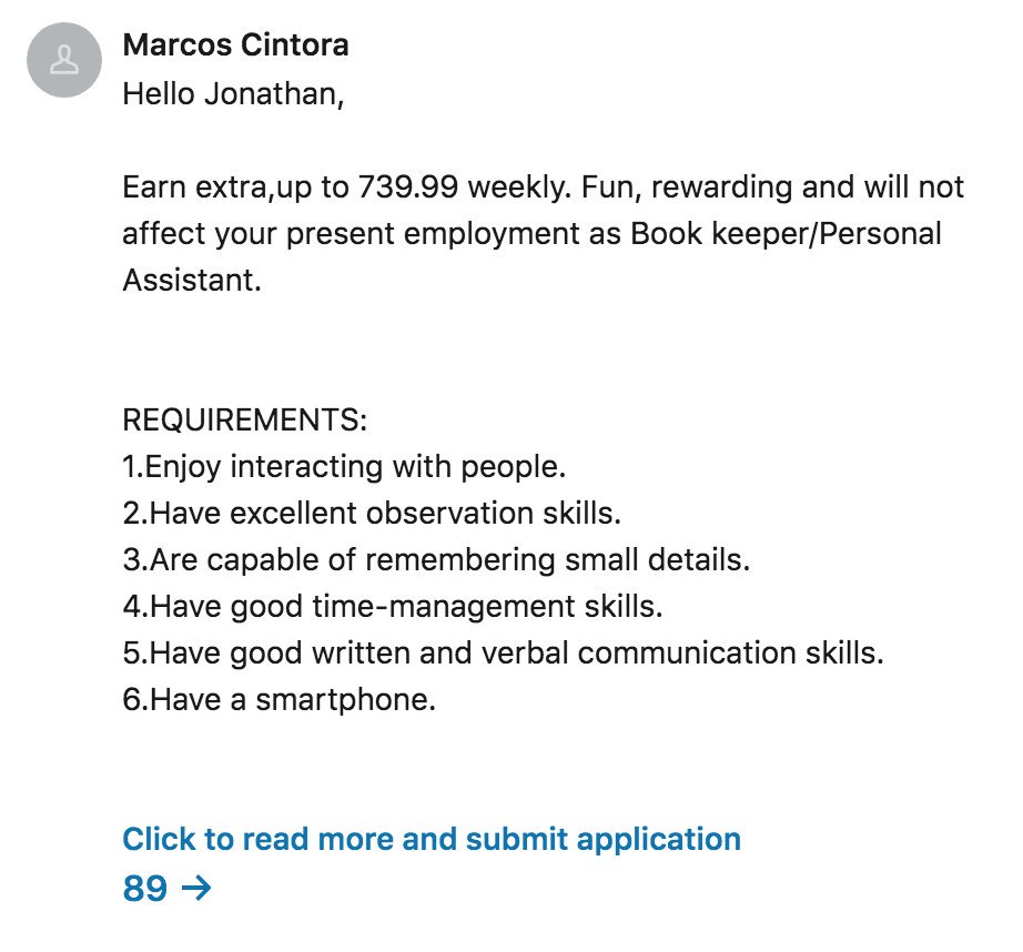 thezavant's tweet image. How *not* to do #DigitalMarketing. This guy just paid money to send me this pitch for a job. It says the opportunity won&apos;t &quot;affect your present employment as Book keeper/Personal Assistant.&quot;

Never have I ever had that job, nor job description.

#TargetingFail