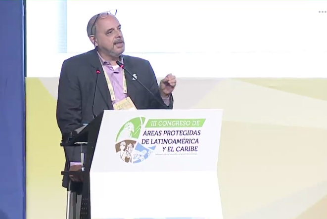 VisionAmazonica's tweet image. &quot;El éxito del III #CongresoÁreasProtegidasLAC es gracias a todos, porque es un esfuerzo regional de voluntarios y expertos. Fueron más de 2.700 personas dedicándose a discutir, comprender y a proponer alrededor de las áreas protegidas&quot; @ClaudioMaretti en el #IIICAPLAC