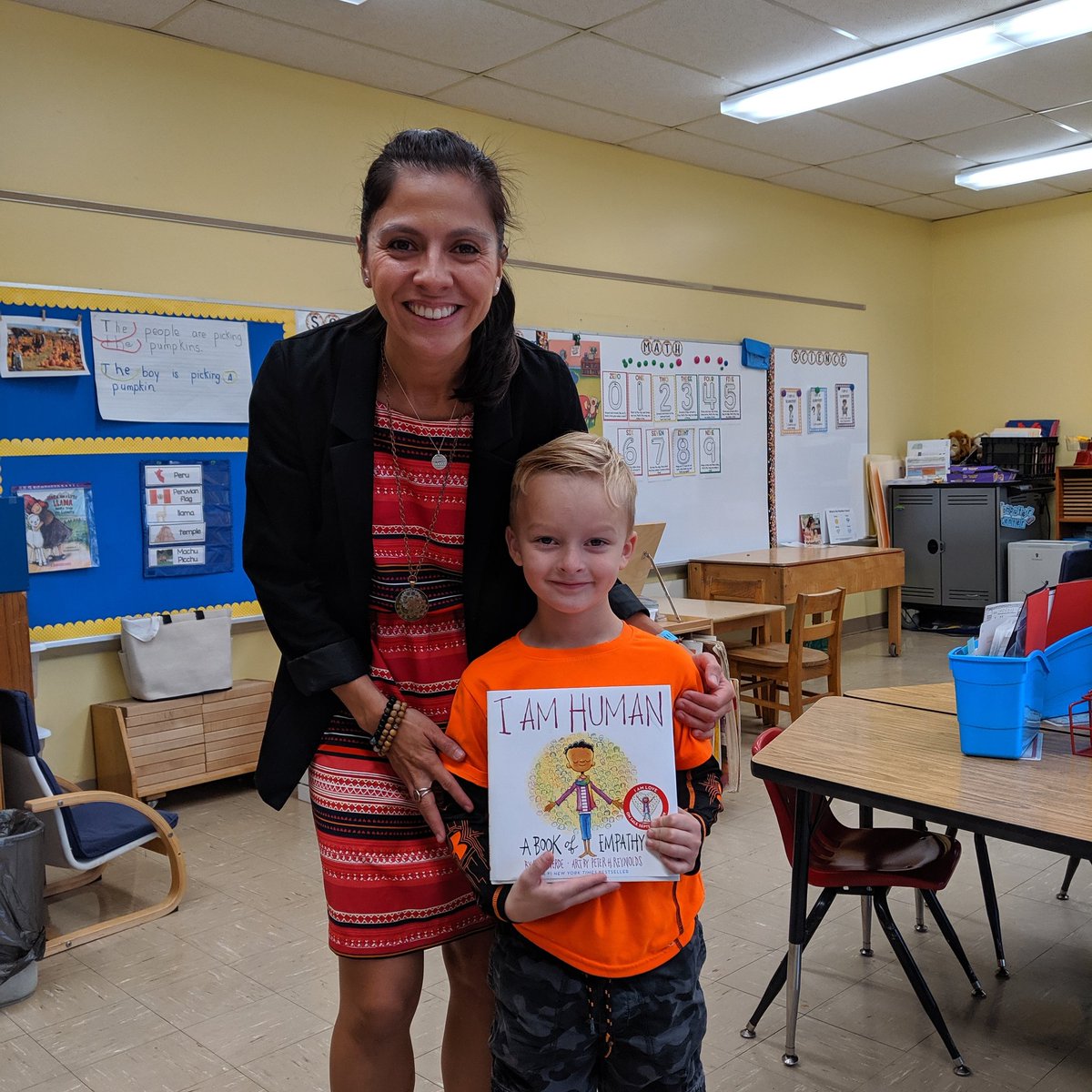 the5to9teacher's tweet photo. My heart is filled with gratitude today. Thank you to my little buddy and his fam for gifting us this very special read aloud book. We read, we meditated, we reflected! #iamhuman #iteachk #kindergarten #ilovemyjob #pineplainscsd #coldspringelc @peterhreynolds https://t.co/CTkpKBDs7y