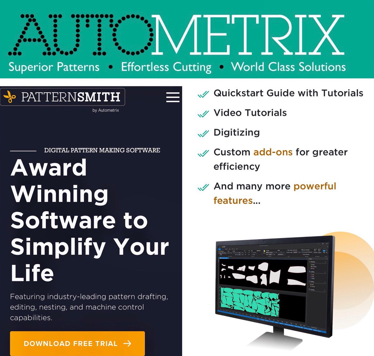 Autometrix's tweet image. PatternSmith.com is here for all your #patterning needs. Go check it out and download a free trial of the latest version today. Did you know that we have patterning solutions that go beyond the PatternSmith basics? Email software@autometrix.com for a demo today!