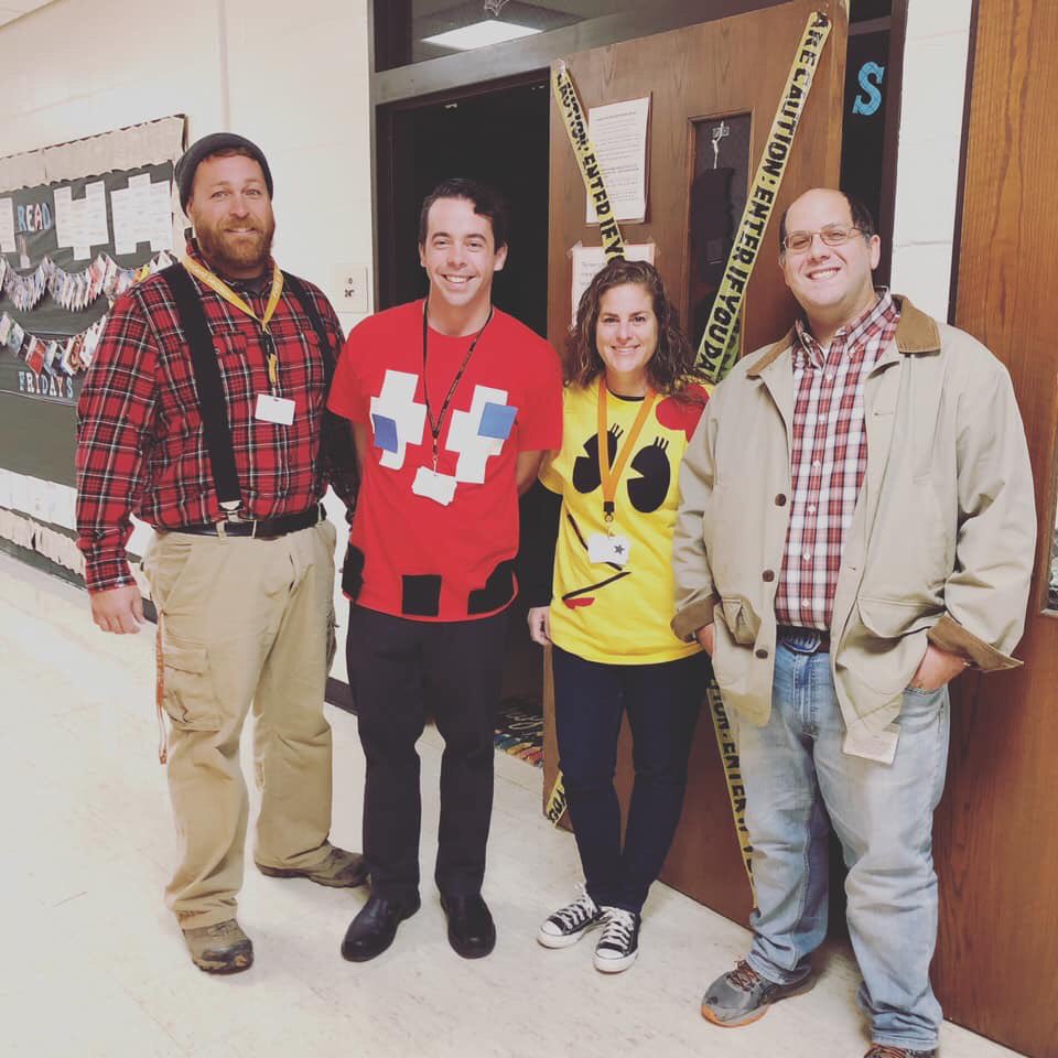 DManderachi's tweet photo. Couldn’t pass up the chance to be George Constaza  @IJasonAlexander for character day @PerkValleyHS #shavedmyheadforthis #iwasinthepool #pvspiritweek2019 https://t.co/DQRioHEM1p