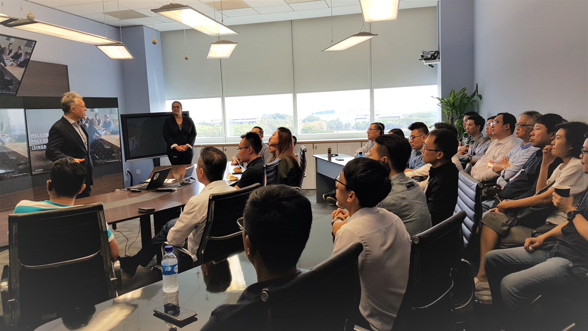 PolyCompanyAPAC's tweet photo. Our partners and distributors are here at the #PolyExperienceCenter in Singapore to preview the latest product and solution launches! This will be the first of its kind from Poly in APAC region. #PowerOfMany https://t.co/1wt2Gc9yXH