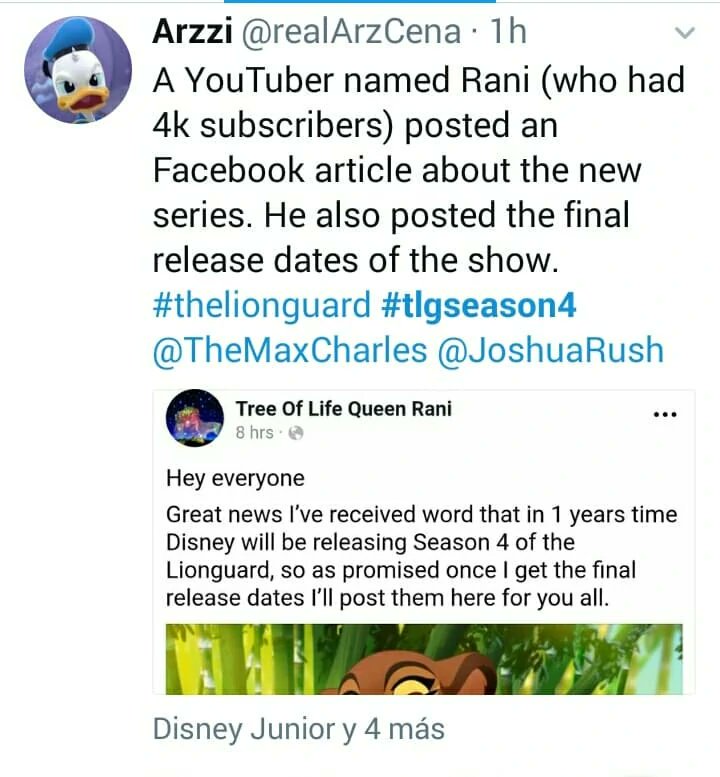 ArzzielMarcena's tweet photo. On @getfandom's forum of The Lion Guard due to my viral video of @liltjay's #onetakechallenge, a few people were asked if it's impossible the 3rd season of The Lion Guard will be over. Keep renewing season 4!! #TLGSeason4 #TheLionGuard https://t.co/ZeNrJaldmX
