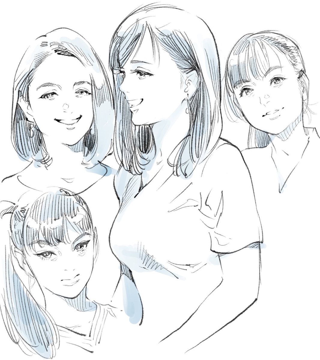 昼スケッチ。
涙袋って魅力ポイントだと思うけど、マンガ絵の記号としてはシワと同じになってしまうよなぁ…頑張って描いても絵をリアルにしてしまうし、なんかいいデフォルメの仕方ないかな 