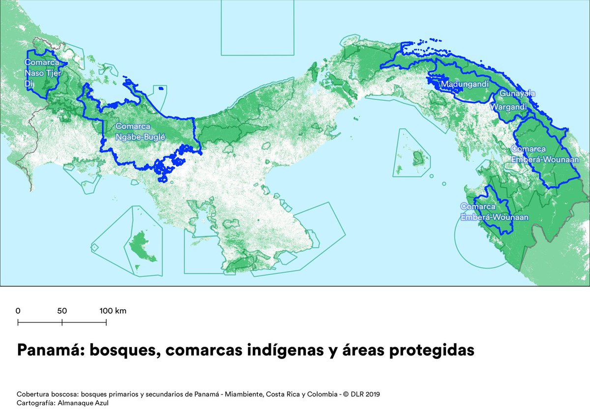 Algunos de los bosques mejor conservados de Panamá están en territorios indígenas, otros en áreas protegidas y poco más. Este mapa lo hice el otro día para una colega #cartografia #cartography #maps