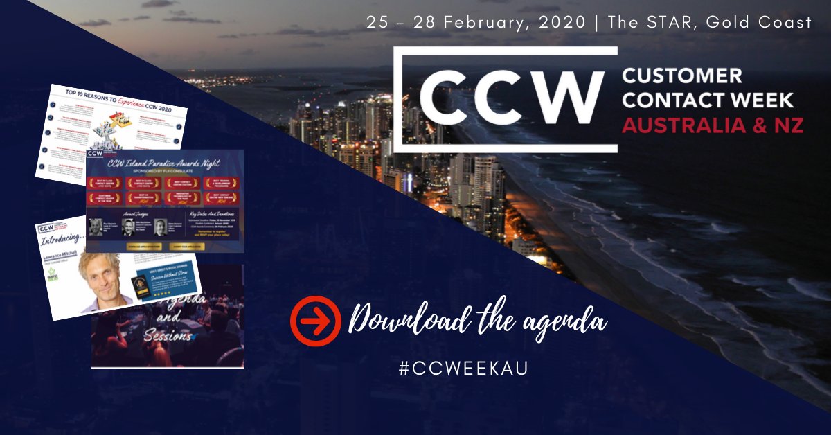 CCWeekAU's tweet image. Download the full agenda for #CCWeekAU! bit.ly/2VN74Tg &amp;gt;&amp;gt; Packed with over 70 speakers, 6 in-depth workshops, 3 site tours, new &amp;amp; expanded conference streams; you have every reason to be @ the event in Gold Coast!
#customercontact #contactcentre #customerexperience