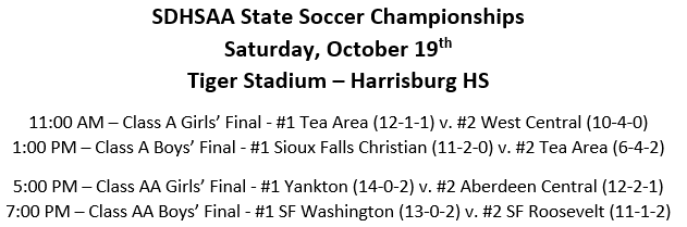 Our #SDSoccer19 State Championship Matches are set for Saturday in Harrisburg! 

Tickets: gofan.co/app/school/SDH…
Live TV: SDPB-2
Webstream &amp; Coverage: sdpb.org/soccer