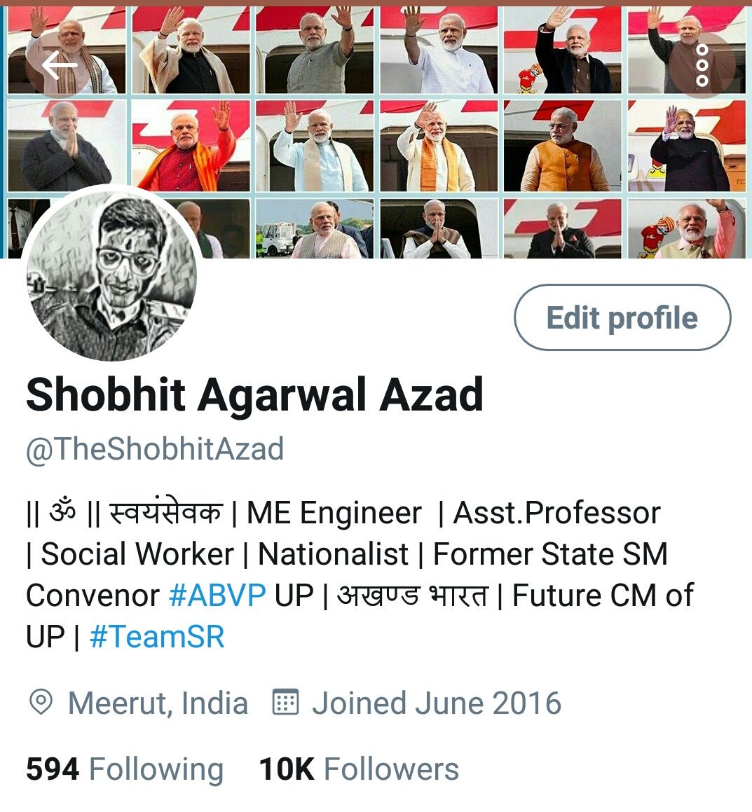TheShobhitAzad's tweet photo. 2011 से लेकर अब तक 15 हजार और 8 हजार वाले दो #twitter एकाउंट सस्पेंड के बाद इस एकाउंट में लंबे समय तक #ShadowBan से लड़ते हुए आज आप सभी के साथ और प्यार के साथ @TheShobhitAzad के 10 हजार फ़ॉलोरर्स पूरे करवाने के लिए आप सभी का तहे दिल से आभारी हूँ ।
#AzadThoughts #ThanksFor10K https://t.co/8t9OgosEal