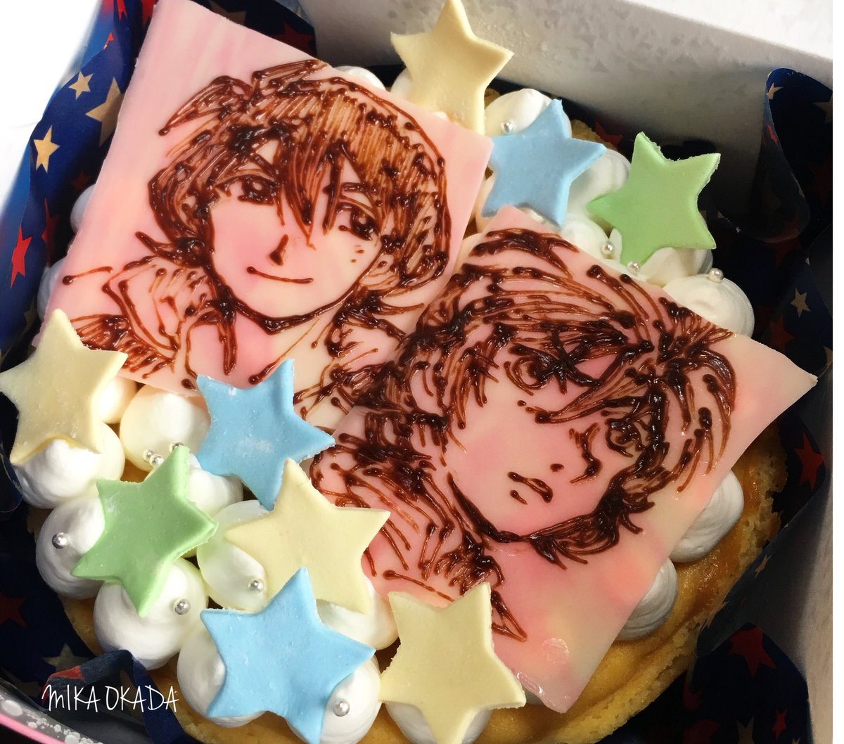 オカダ ミカ 手描きイラストケーキ チョコプレートに描いた イラストケーキ カラーなし線画のみのシンプルなケーキです イラストは 08ms小隊のシロー アマダと ガンダムucのバナージ リンクス イラストケーキ ガンダム 08ms小隊 ユニコーン