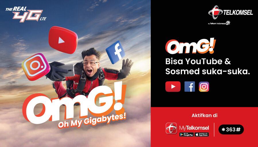 Makin lancar pakai 4G LTE dan pastinya tanpa biaya tambahan, dong! Pokoknya, OMG! Ayo aktifkan sekarang di aplikasi MyTelkomsel atau di *363#