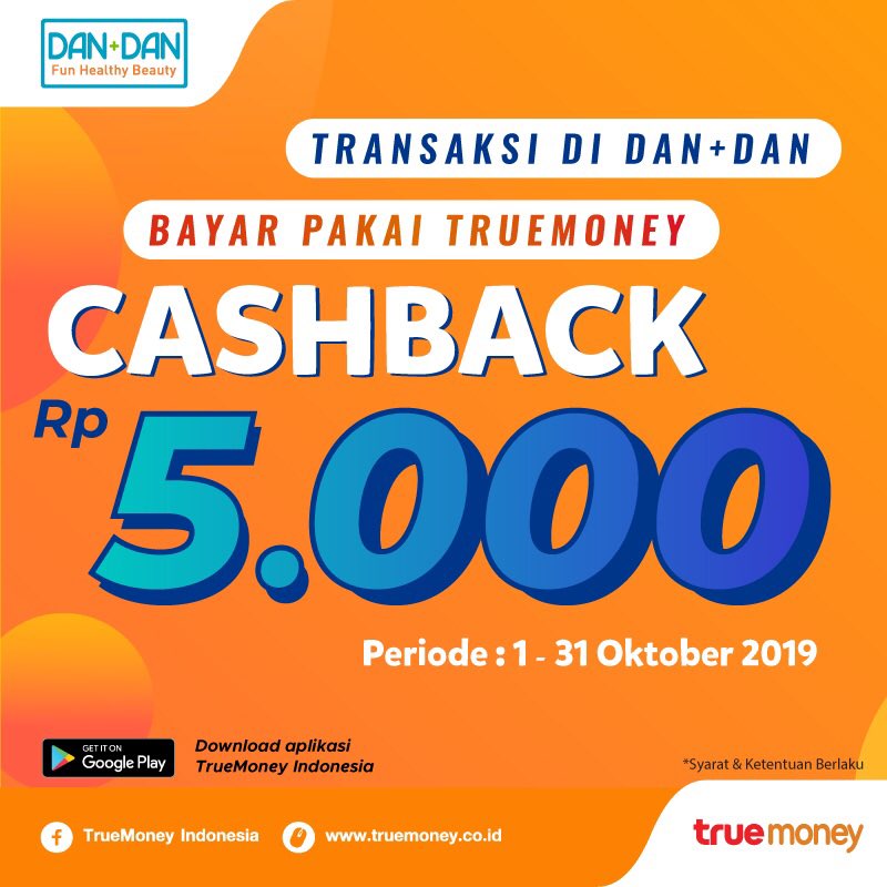 TrueMoneyId's tweet image. Kabar gembira buat kalian yang hobi belanja di toko DANDAN !

Cashback Rp. 5.000 untuk pembayaran menggunakan aplikasi Member TrueMoney diperpanjang hingga 31 Oktober 2019.

#TrueMoneyID #PromoTrueMoney #PromoMember #PromoOktober #BelanjaHemat #GilaDiskon #Cashback #DanDan