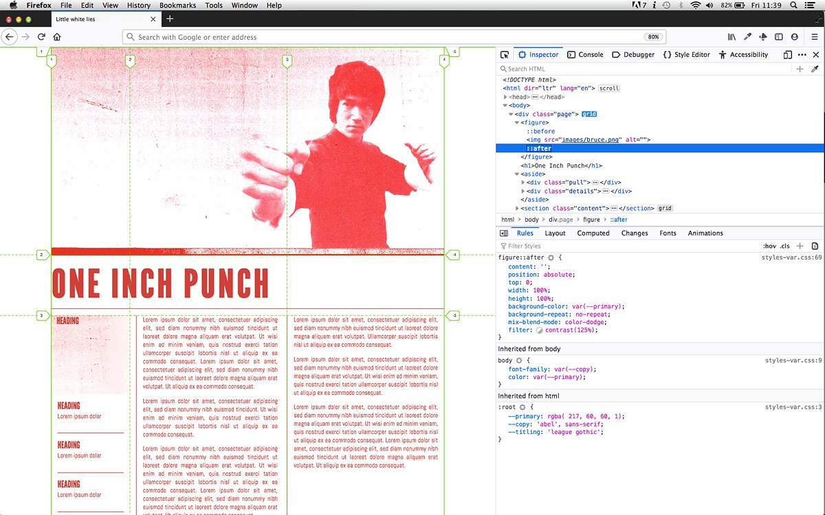 Re-visited yesterday's Little White Lies inspired layout to add some CSS variables and tweak some blend-modes. Man I love CSS!