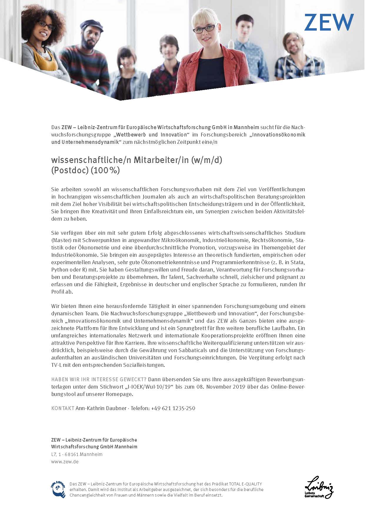 Bernhard Ganglmair We Are Hiring An Empirical Io Competition Innovation Economist Postdoc For Our Competition And Innovation Group At Zew Apply At T Co 6ypejtaavp Reply Or Pm Me With