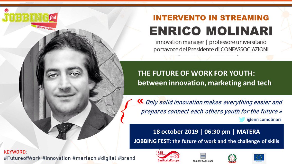 enricomolinari's tweet photo. I waiting for today with @vitoverrastro at #JobbingFest in @Matera2019 for a keynote speech about #innovation #digital #EmergingTech for connecting youth to the #futureofwork!
⏩ #EmergingTech #marketing #AI
@MikeQuindazzi @evankirstel @Paula_Piccard @kashthefuturist @AkwyZ https://t.co/SKHV65yChZ