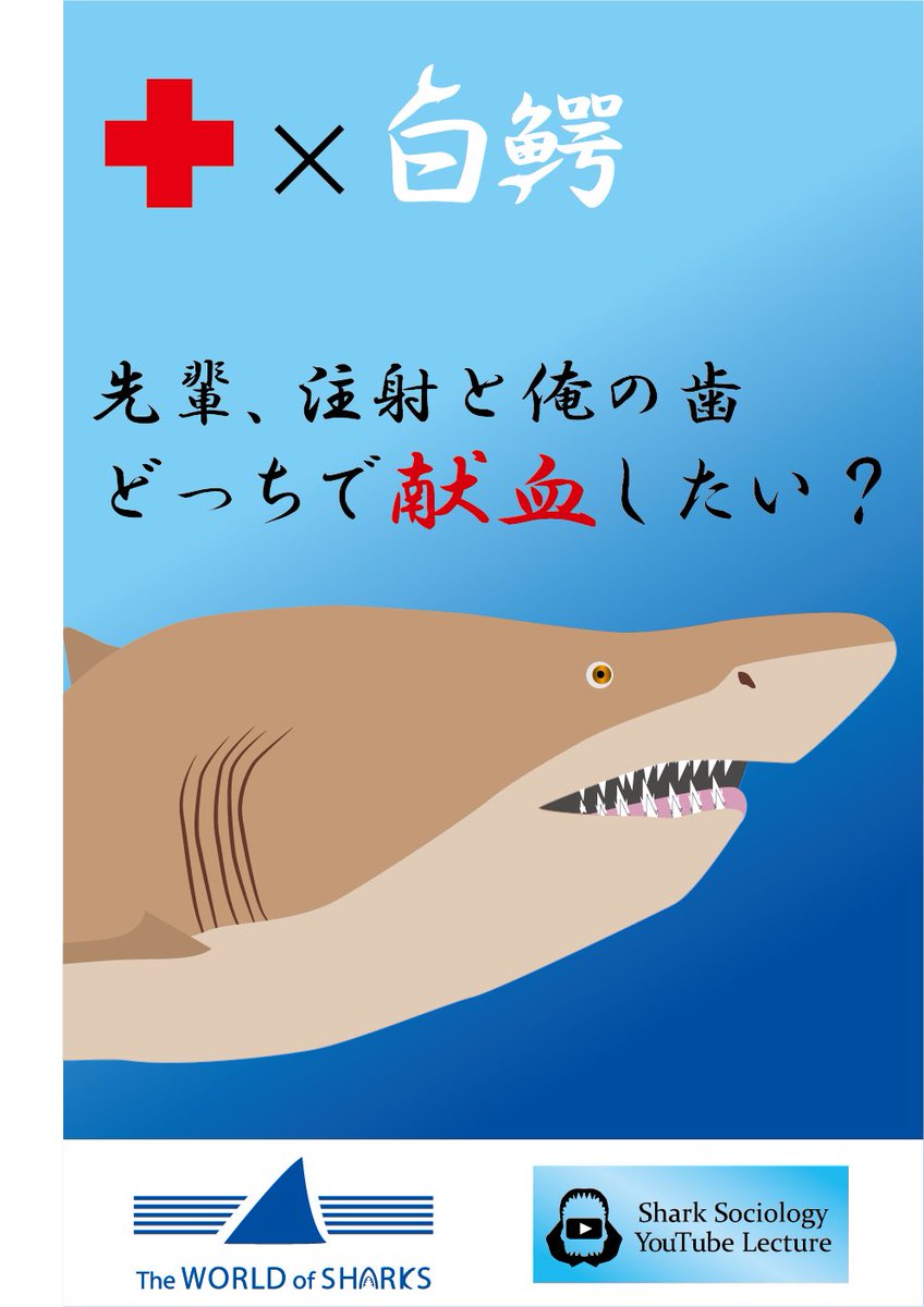 サメ社会学者ricky サメyoutube サメhp On Twitter 献血のポスターに巨乳の二次元キャラを使うことの是非が異常に盛り上がっている 色々考えた挙句 もはやサメにしようぜ としか思わなかったので作ってみた 赤十字関係者の皆様 ご検討をお願い致します