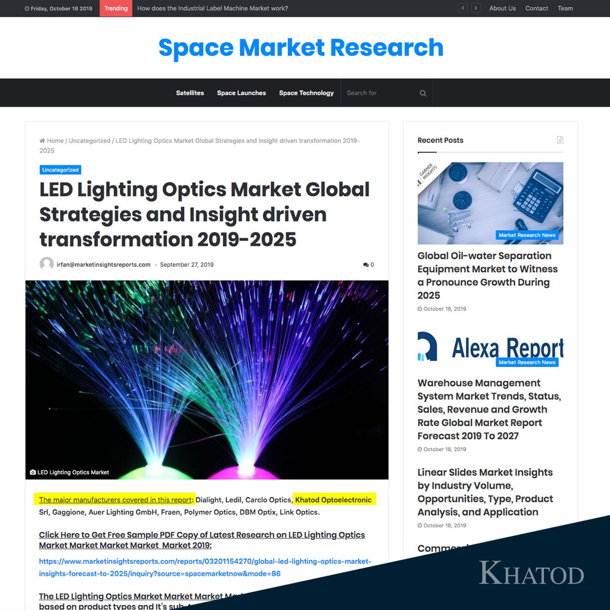 KhatodOpto's tweet photo. #FlashNews - The Global #LEDlighting Optics Market was valued at US$ 34.7 Billion is expected to reach a market size of over US$ 120 Billion by 2025.
And we are proud that Khatod is part of this growth!
_
#khatodopto #led #lighting #news #report #lights https://t.co/1z12xrx1fN