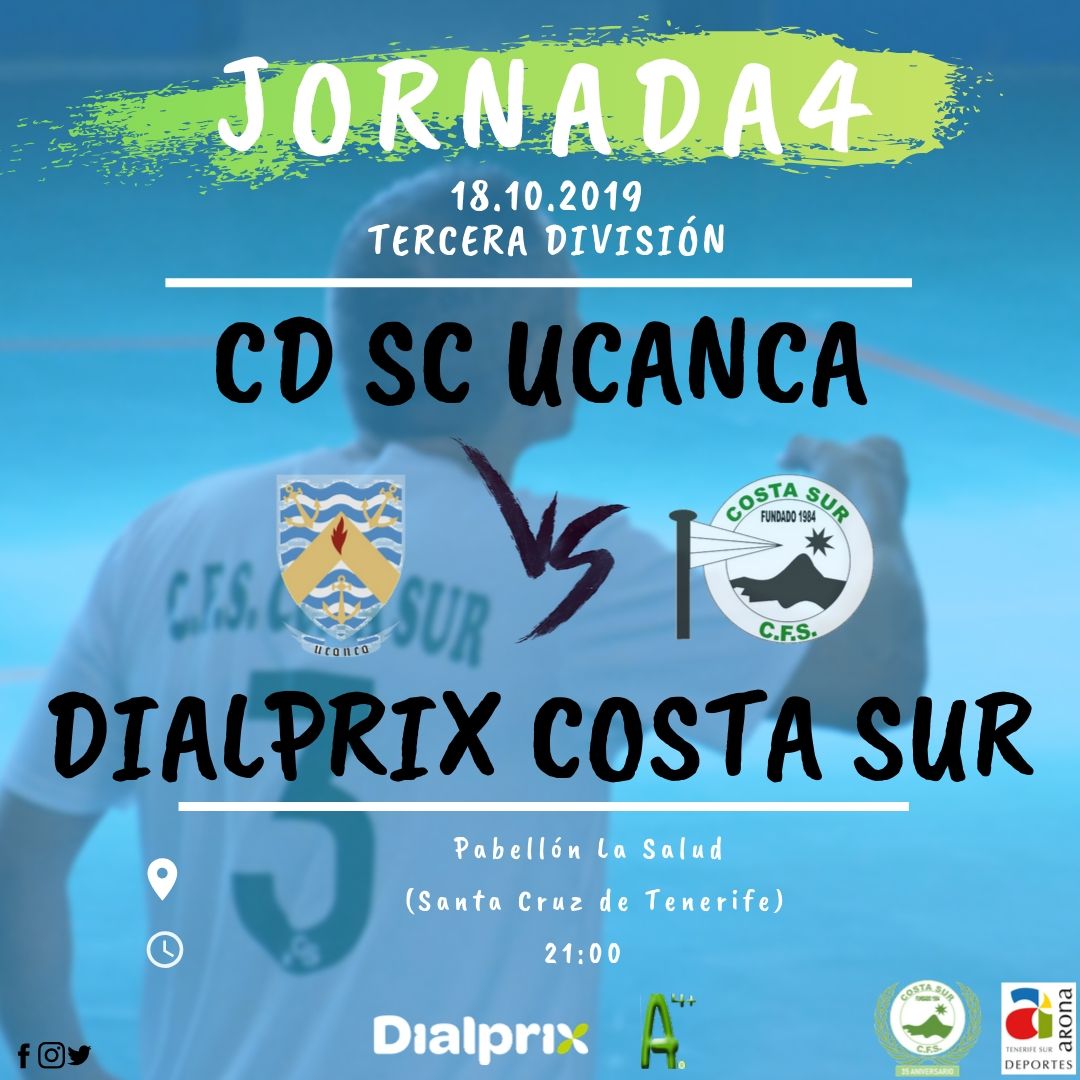 😀 Y en esta 4ª jornada...

CD SC Ucanca contra nuestro equipo, Dialprix Costa Sur FS. Emoción asegurada en el Pabellón de La Salud a las 21.00h. ☺️
¡¡Anima a tu equipo y disfruta con nosotros!! 👏👏

 #Mareaverde #DialprixCanarias
<a href="/CFSCostaSur/">CFS Steker Costa Sur</a>