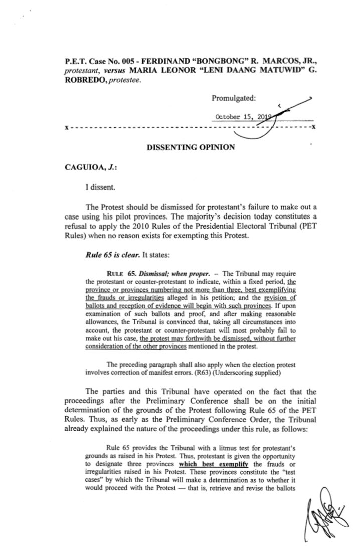 ABSCBNNews's tweet image. Justice Alfredo Benjamin Caguioa’s dissenting opinion confirms VP Leni Robredo’s lead increased by 15,000 votes after the initial recount. Caguioa insisted on dismissing election protest following Rule 65 of PET Rules. | via @mikenavallo