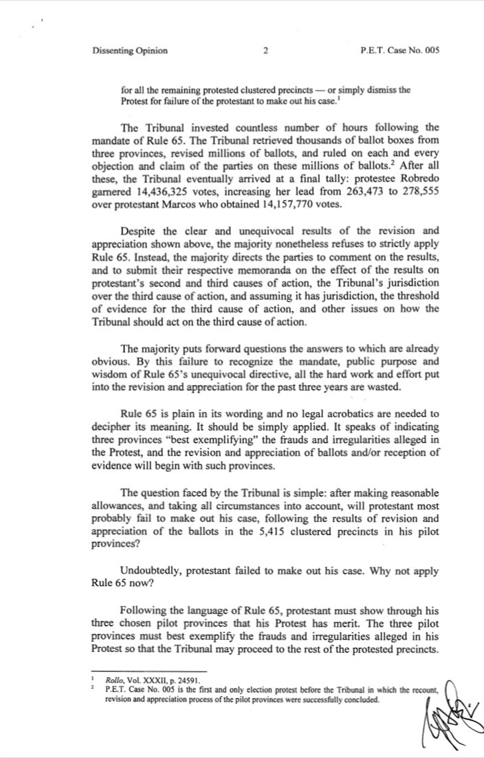 ABSCBNNews's tweet image. Justice Alfredo Benjamin Caguioa’s dissenting opinion confirms VP Leni Robredo’s lead increased by 15,000 votes after the initial recount. Caguioa insisted on dismissing election protest following Rule 65 of PET Rules. | via @mikenavallo