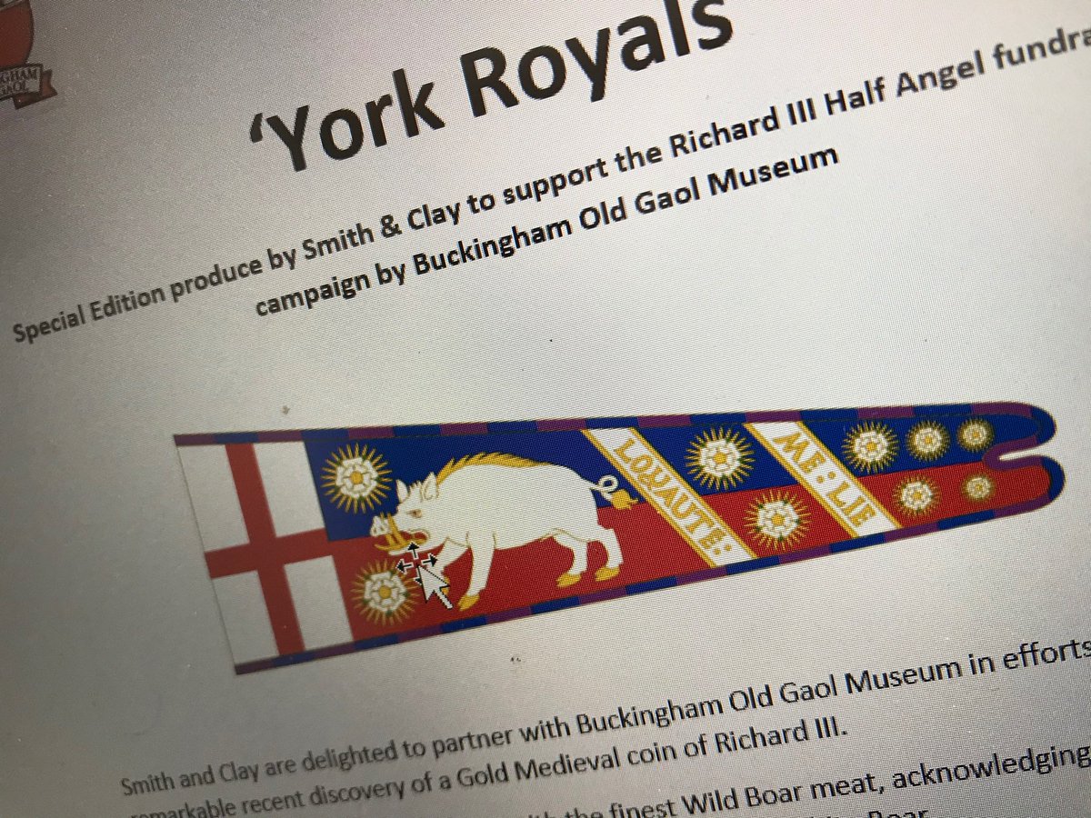 Today, town butcher Smith &amp; Clay get behind the fundraising appeal for the Richard III Half Angel. 
The ‘York Royals’ line of Wild Boar produce will contribute directly to the campaign bottom line. Thank you <a href="/BrackleyButcher/">Smith & Clay</a> 
#RichardIII #whiteboar #greatpartnership #fundraising