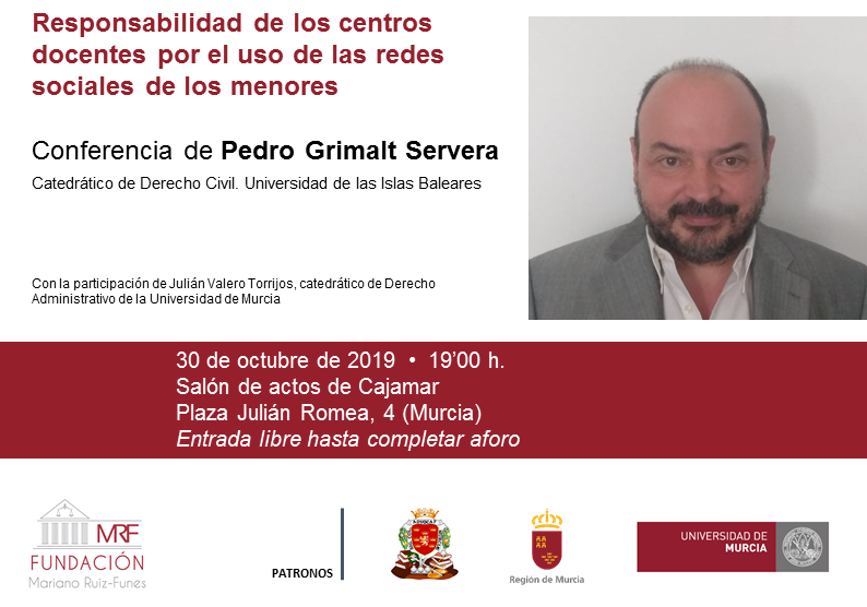 Miércoles, 30 de octubre.
Conferencia del catedrático Pedro Grimalt sobre responsabilidad de los centros docentes por el uso de las redes sociales de los menores