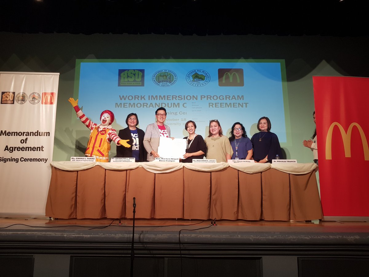 Good news for the #makatizens <a href="/McDo_PH/">McDo Philippines</a> will be welcoming over 500 senior high students to our restaurants and head office for the Work Immersion Program. Thank you to the City of Makati headed by Mayor Abby Binay-Campos and the <a href="/DepEd_PH/">DepEd</a> for the partnership.