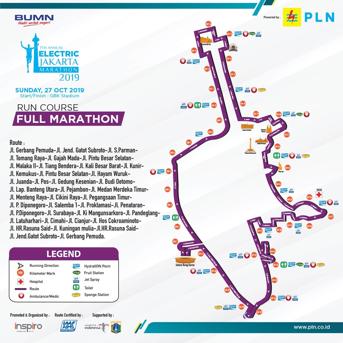 Here we go ! Electric Jakarta Marathon 2019 Routes revealed. Nothing’s change. Same as Last Year, as most of runners were happy about these new routes. 
Still iconic scenery along the course. Stretch your performance.
#lightupyourenergi
#energioptimisme
#jakartamarathon