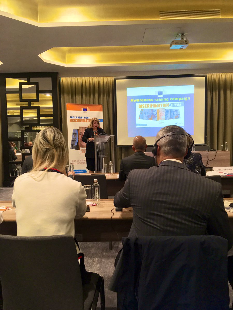 MagdiBirtha's tweet photo. Andriana Sukova, Deputy Director-General @EU_Social is opening the awareness-raising seminar on the #employment situation of persons w/ #disabilities in #Bulgaria and highlights the importance to provide them w #reasonableaccommodation #UNCRPD #EUvsDiscrimination https://t.co/S7ENh9qTAy