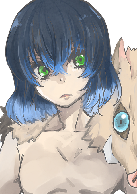 朔汰さんがTwitterに投稿した嘴平伊之助(鬼滅の刃)のイラスト。