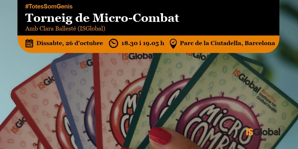 Vols aprendre, tot jugant, quins microbis ens envolten i com podem combatre'ls? Participa al Torneig de #MicroCombat, amb la investigadora <a href="/clarinsBD/">Clara Ballesté</a>, a la 13a #FestaDeLaCiència, el 26 d'octubre!

➡️ ow.ly/XPmO30pJsKe 

#TotesSomGenis cc <a href="/laboratorijocs/">Laboratori de Jocs</a> @ElTroquelJuegos