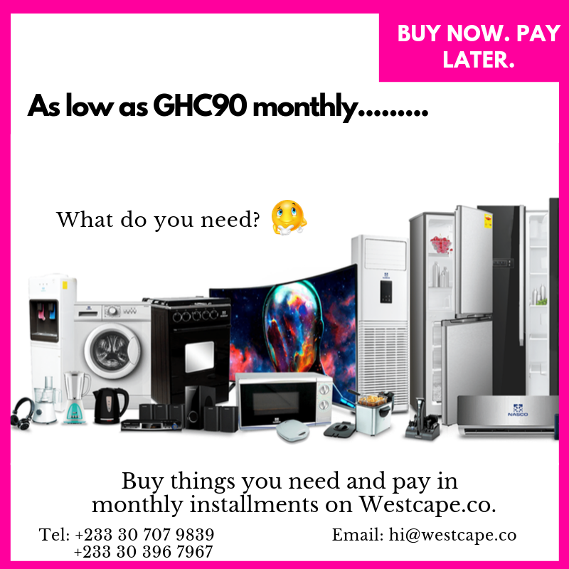 Westcape_'s tweet photo. Hello there, Do you know you can buy from Westcape and pay from GHC90 monthly? 

Visit https://t.co/q0lKgxFEy9 to find out https://t.co/MCfRBFElQL