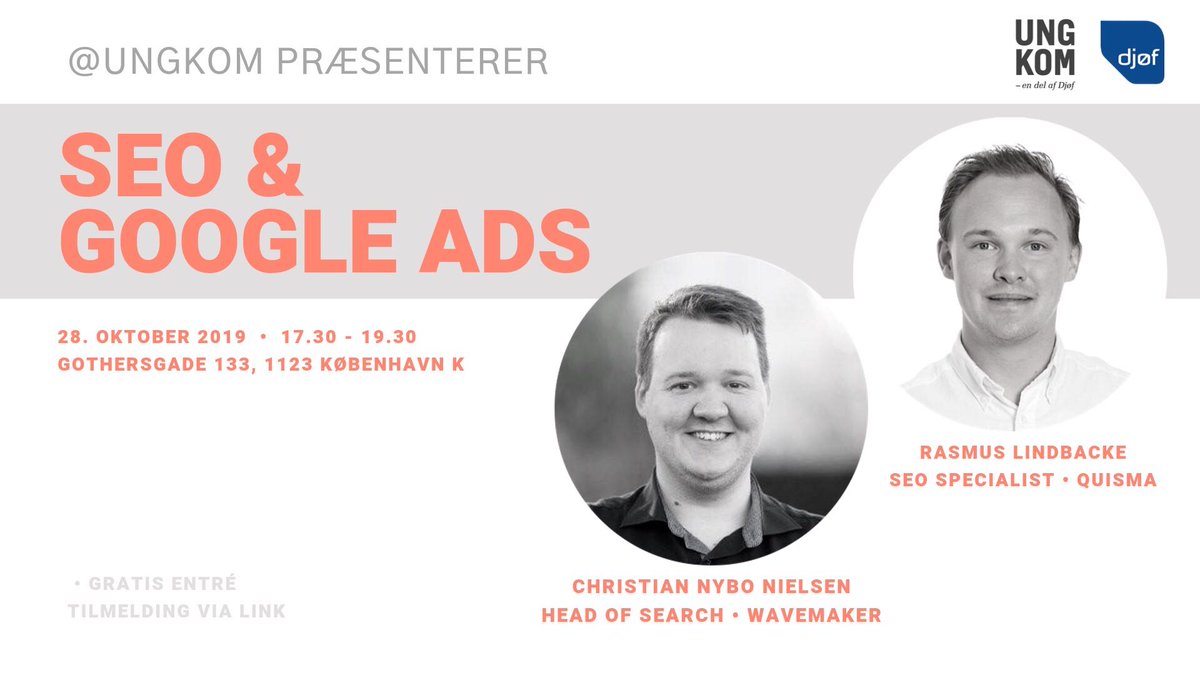 Vil du gerne lære eller blive dygtigere til SEO og Google Ads?💡🌟

Vi har arrangeret et event, hvor specialister i de to digitale discipliner fra <a href="/GroupM_NextDK/">GroupM NextM Danmark</a> fortæller, hvordan SEO og Google Ads benyttes seperat og i samspil. Tilmeld dig her: 👉🏼 djoef.dk/kurser-og-arra… <a href="/djoef/">Djøf</a>