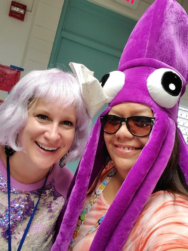 HesKinders's tweet photo. Just two K teachers having fun on Wacky Day! 😁 https://t.co/c5jA5nZXQd