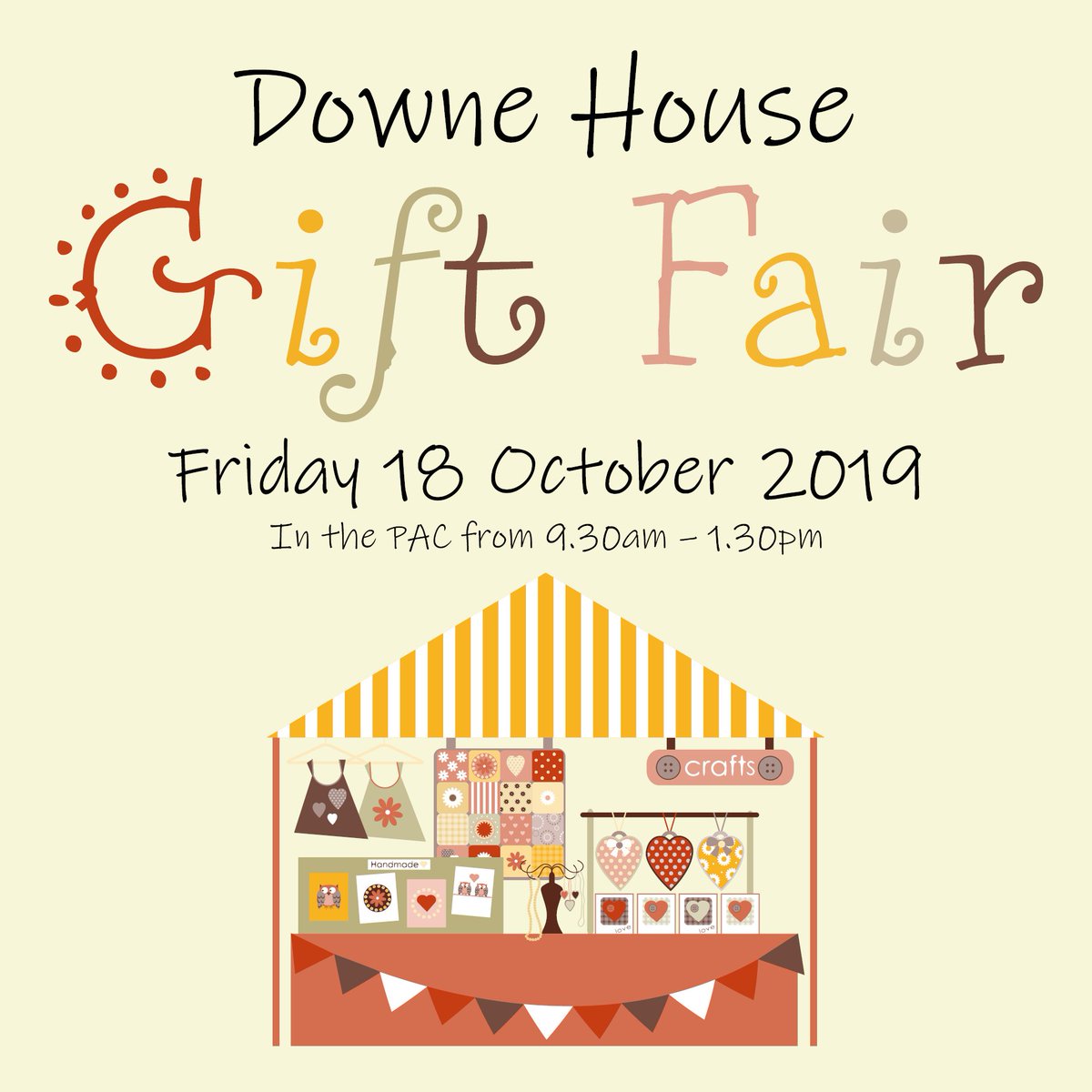 DowneHouse's tweet photo. It's the Gift Fair today - what better way to spend a Friday morning? All the stalls look amazing especially the cake stall - we can't to get going! All proceeds are going to @barnardos #DowneCommunity #givingback #giftsgalore https://t.co/HlnOY4IuBH