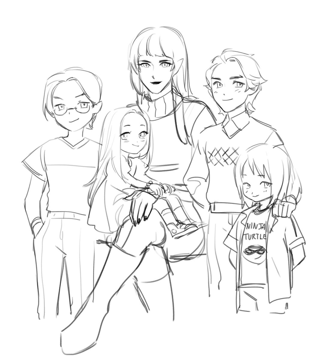 Modern AU Sothis and her kids. Since Seiros is canonically the youngest child i rlly like the idea of Cichol being the oldest among the 4 other saints while Macuil and Indech are the middle kids ?