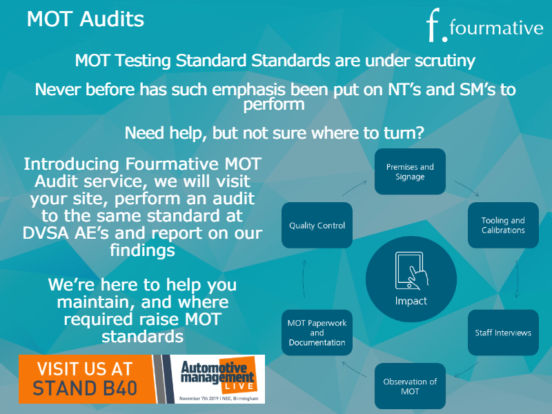 FourmativeL's tweet photo. MOT Audits
MOT Testing Standard Standards are under scrutiny
Never before has such emphasis been put on NT’s and SM’s to perform
Need help, but not sure where to turn?
#MOT
#Quality
#QC
#MOTManagement
#fourmative
#Automotive
#AMLive2019 https://t.co/mOjUuWo5uy