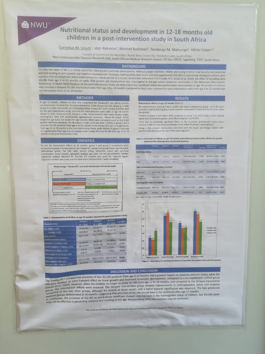OfentseMboweni's tweet photo. Some of the many research posters at SA's first ever seminar on stunting.
Really interesting insights on (mal) nutrition, as well as pregnancy income support and its effects on development. #GrowGreatSeminar2019 https://t.co/Hqb6VYY6AH