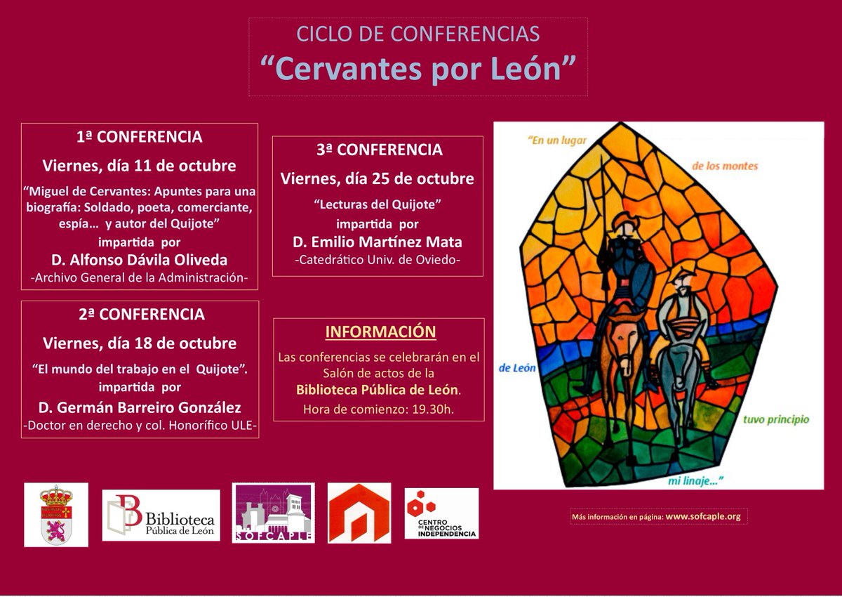 ContactoCNI's tweet photo. Hoy 18 oct a 19:30h segunda conferencia del ciclo Cervantino organizado por @SOFCAPLE, la @BibliotecaLeon y @CPULeon. Colabora @unileon.
Germán Barreiro intervendrá “El mundo del trabajo en el Quijote"
#cervantes #sofcaple #leonesp
https://t.co/mcJik29qvY https://t.co/aq8MInzm7t