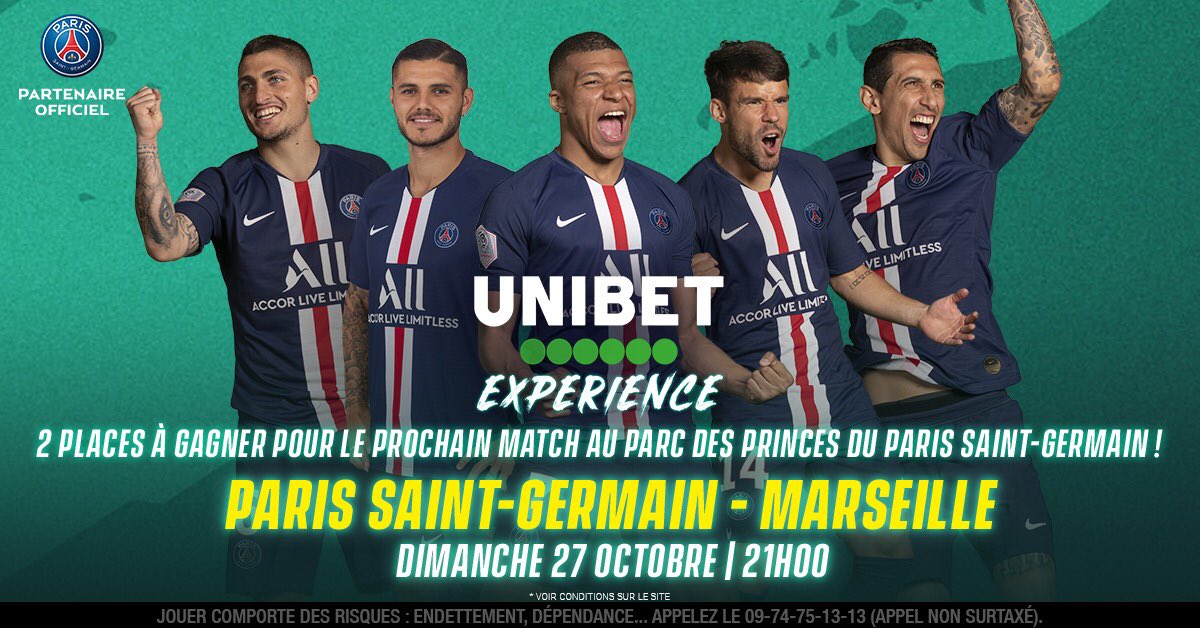 <a href="/parisunited6/">Paris United</a> est fier d’annoncer Unibet comme partenaire pour la saison 2019/2020... et ça commence par des cadeaux ! 🎁 Unibet vous offre 2 places pour Paris Saint-Germain v Marseille !
👉 RT + Follow <a href="/UnibetFrance/">Unibet France 🔞</a> pour participer
⏱ Fin du jeu dimanche 20/10
🍀 TAS lundi 21/10