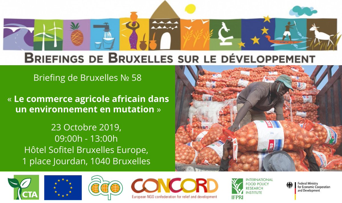 brubriefings's tweet photo. Plus que quelques jours!🚨Mercredi 23 octobre, rejoignez-nous @CTAflash @europeaid @PressACP @CONCORD_Europe @BMZ_Bund @IFPRI à Bruxelles pour discuter "le commerce agricole africain dans un environnement en mutation"
📣#BBAfricaTrade
➡️Inscription/Prog: https://t.co/sSgBng67Ct https://t.co/6Hvph17fFB