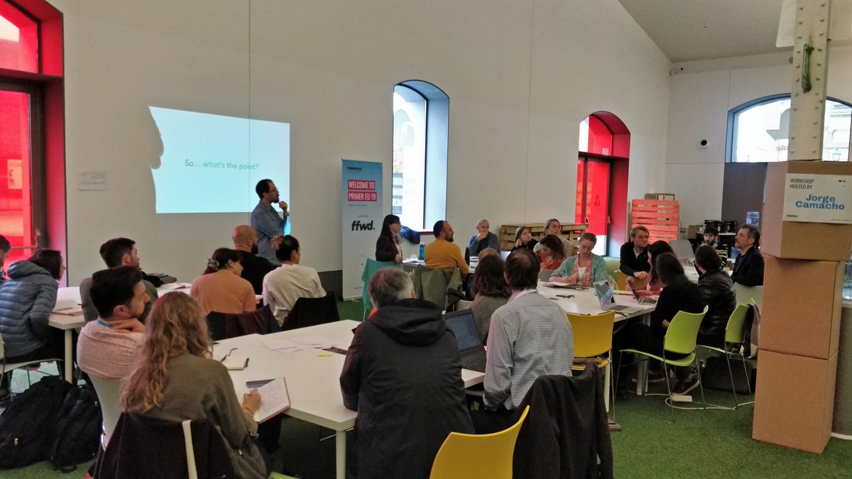 Jorge Camacho <a href="/j_camachor/">Jorge Camacho</a> starting the workshop "Design for new beginnings" #primereu19 #futuresforall